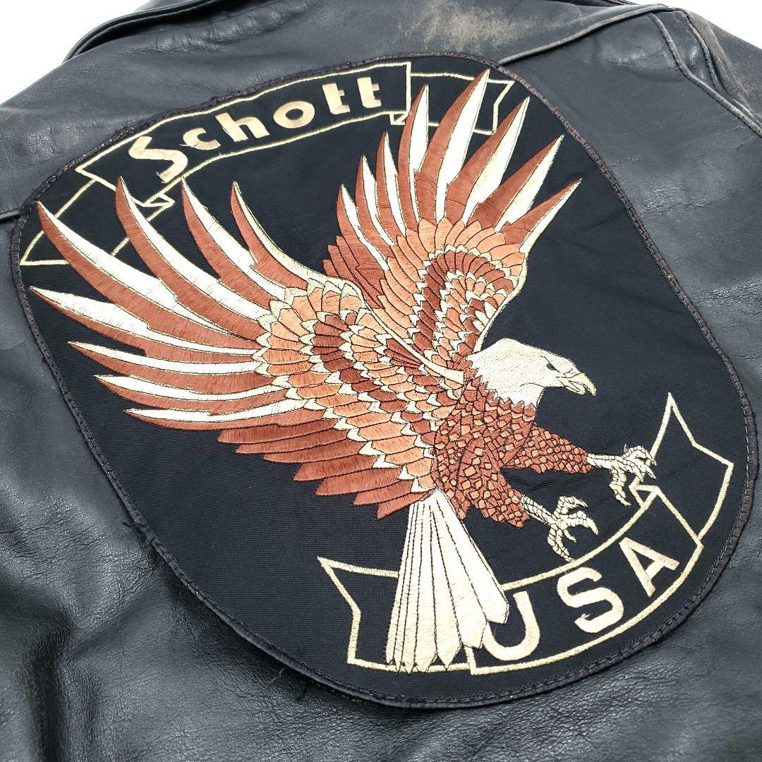 廃番#119◇Schott◇42レザーライダースジャケット黒メンズXL 864
