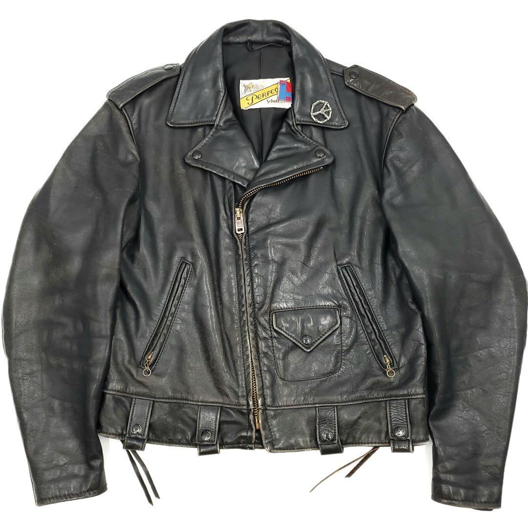 廃番#119◇Schott◇42レザーライダースジャケット黒メンズXL 864