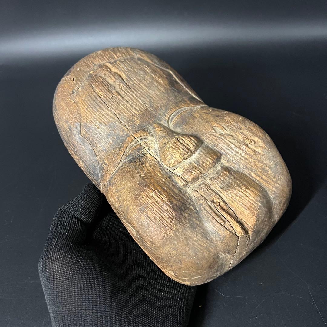 江戸時代 木彫 おかめ（阿亀）面 一木彫 民間信仰彫刻 古民藝美術品