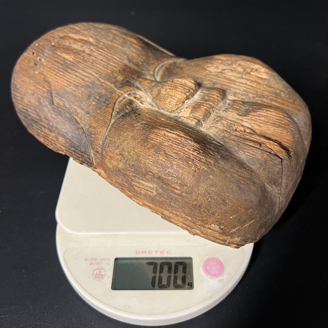 江戸時代 木彫 おかめ（阿亀）面 一木彫 民間信仰彫刻 古民藝美術品