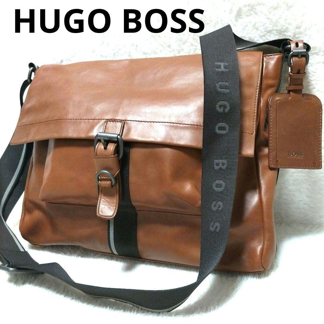 【激レア】BOSS ヒューゴボス カウスキン レザー ロゴ メッセンジャーバッグ