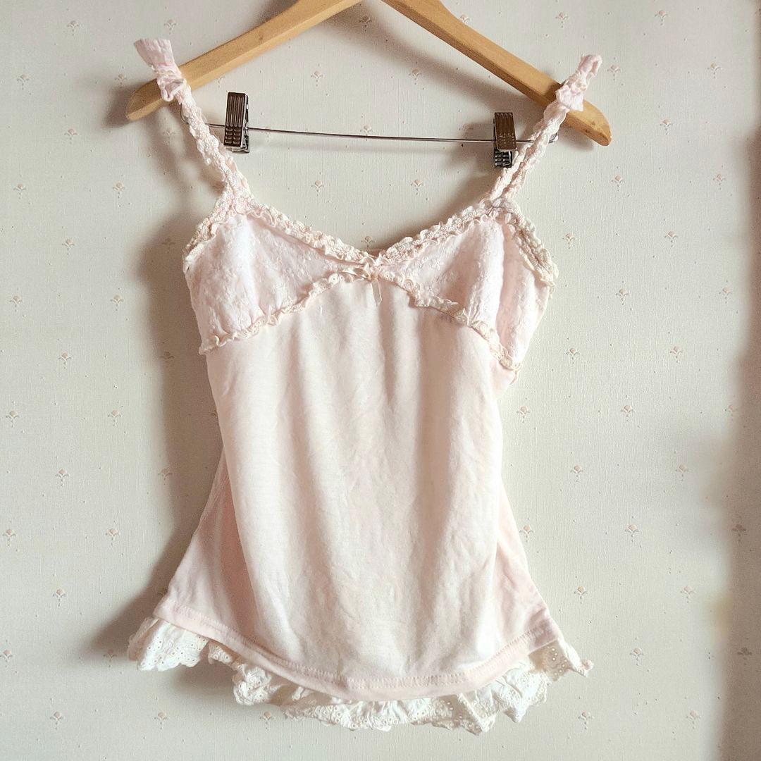 リズリサ　肩リボンフラワー刺繍　キャミソール　ピンク LIZLISA リボンレースボレロカットカーディガン ｜ LIZ LISA（リズリサ）公式