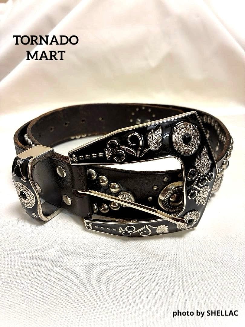 TORNADO MART デコレートバックル スタッズブラックベルト