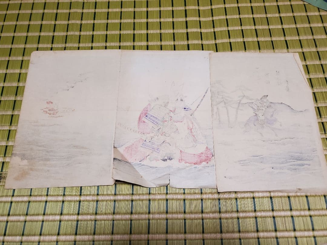 浮世絵版画】揚州周延 平敦盛一の谷の戦い 三枚続きUkiyo-e - メルカリ
