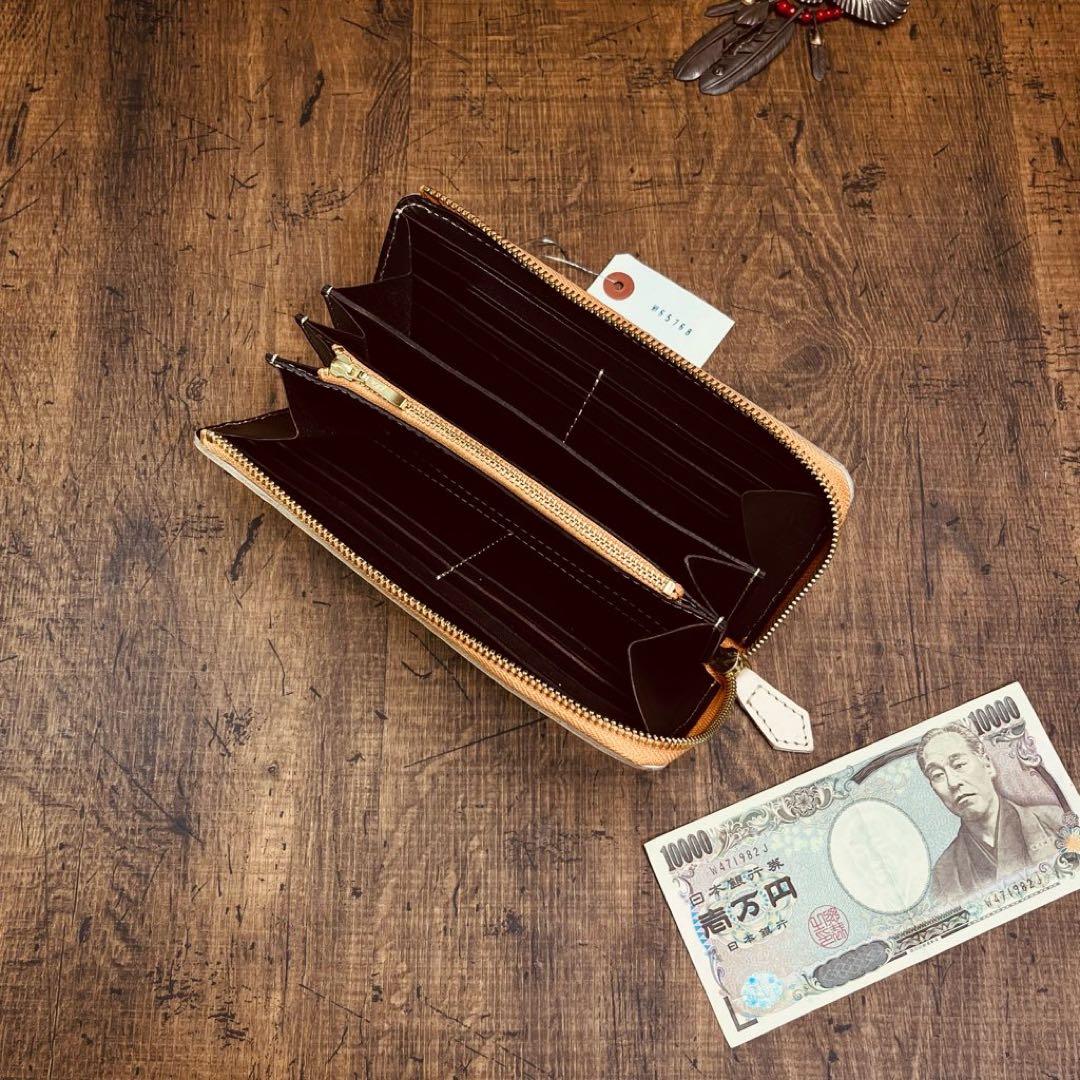 L字ファスナー ヌメ革 編み込み イントレチャート メンズ 財布 長財布