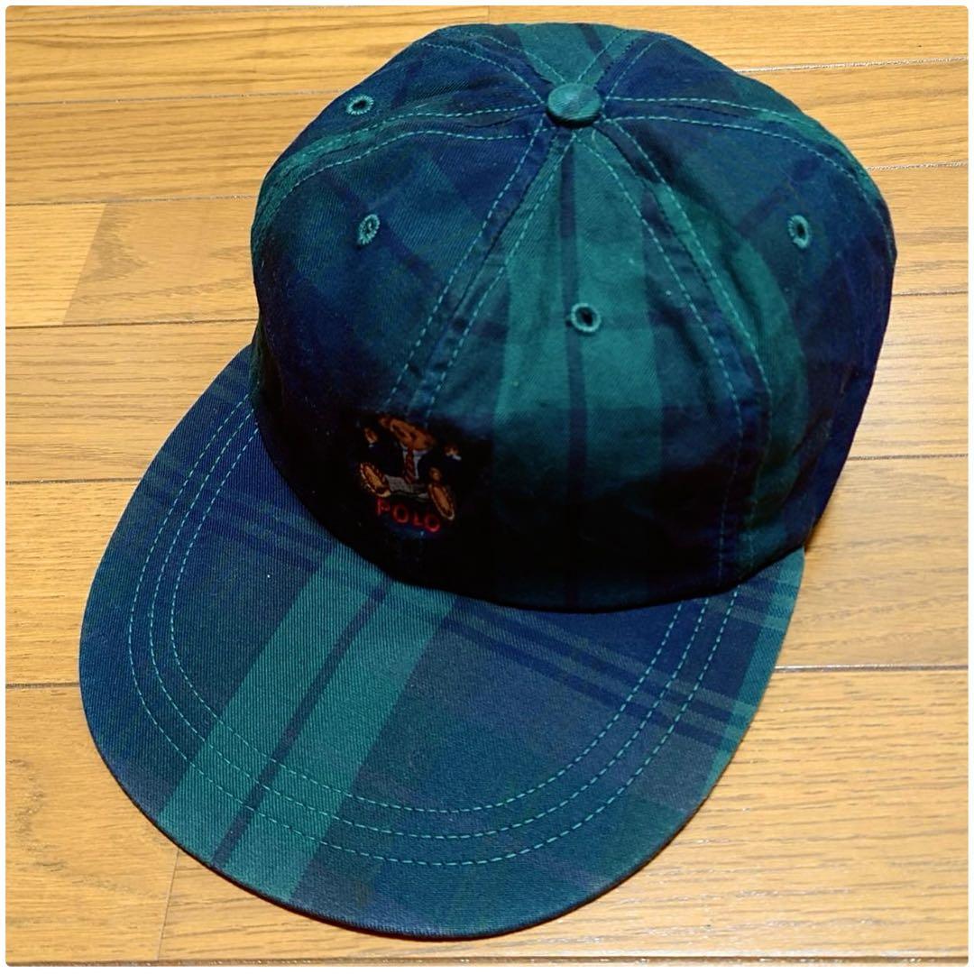 90S ポロラルフローレン USA製 ポロベアブラックウォッチロングビル