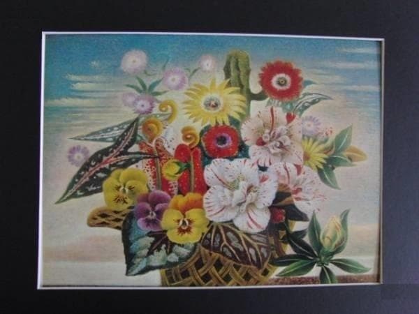 岡鹿之助、【祝いの花籠】、希少な大判額装用画集より、美品、日本人画家