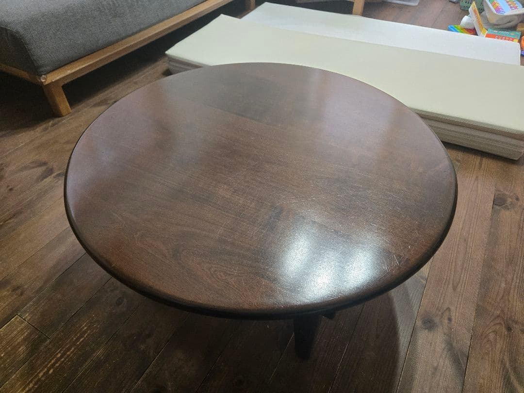 ✨お値下げしました✨無垢ダークブラウンちゃぶ台75φ・家具工房芽生様