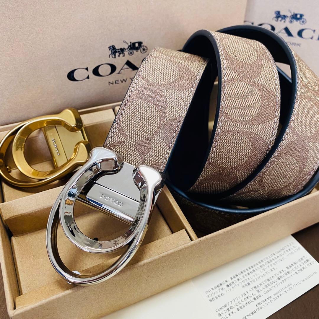 COACHコーチ新品正規品リバーシブルレザーベルト回転バックル - メルカリ