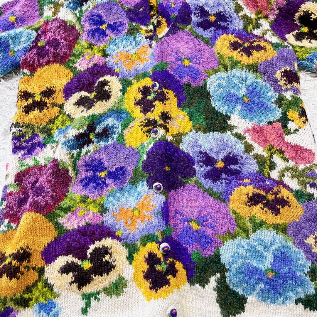 ROYAL ALPACA ロイヤルアルパカ100 花柄 ニット カーディガン - メルカリ