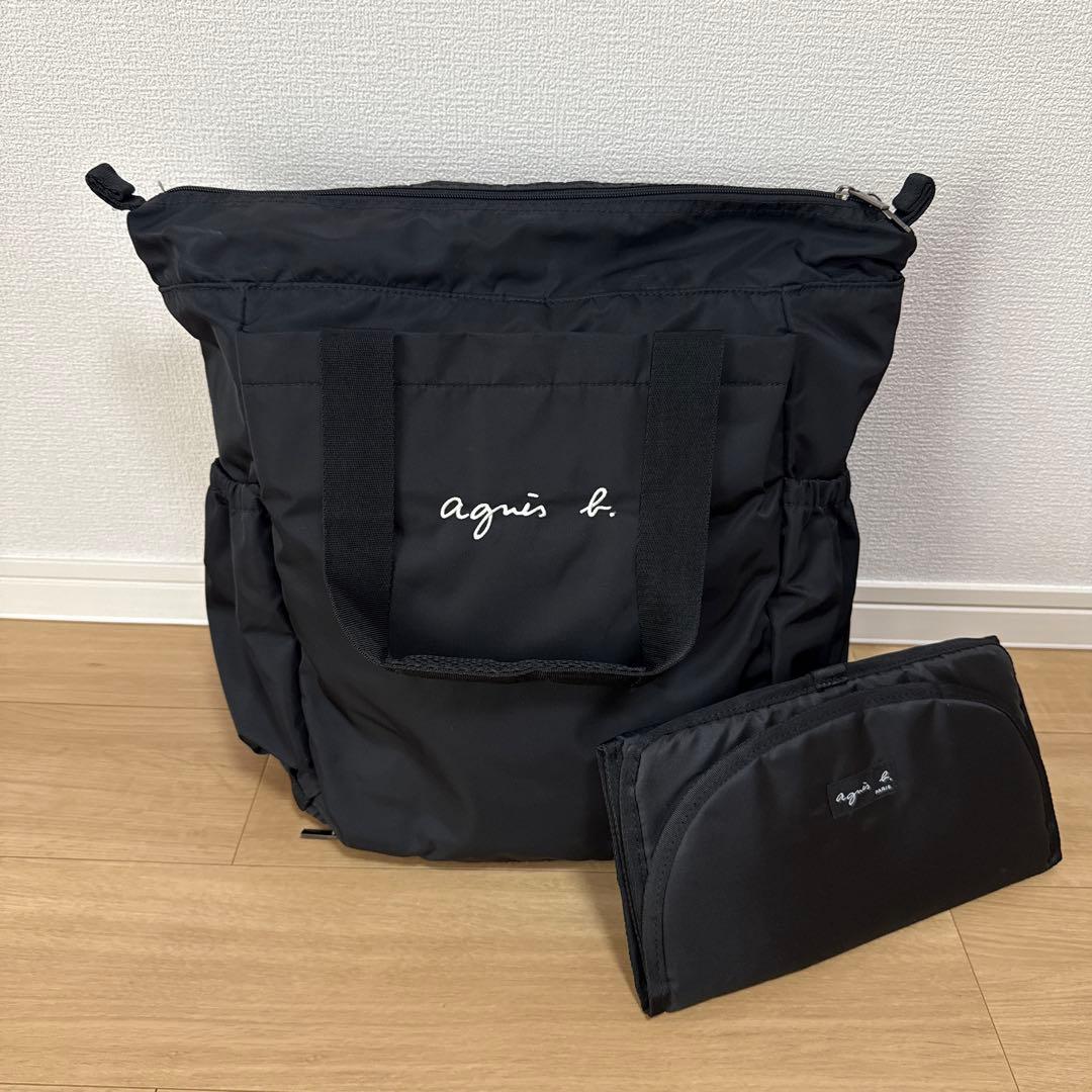 agnis b. ブラック マザーズバッグ　リュック agnes b.（アニエスベー） マザーズバッグ ロゴ ペアレンツバッグ