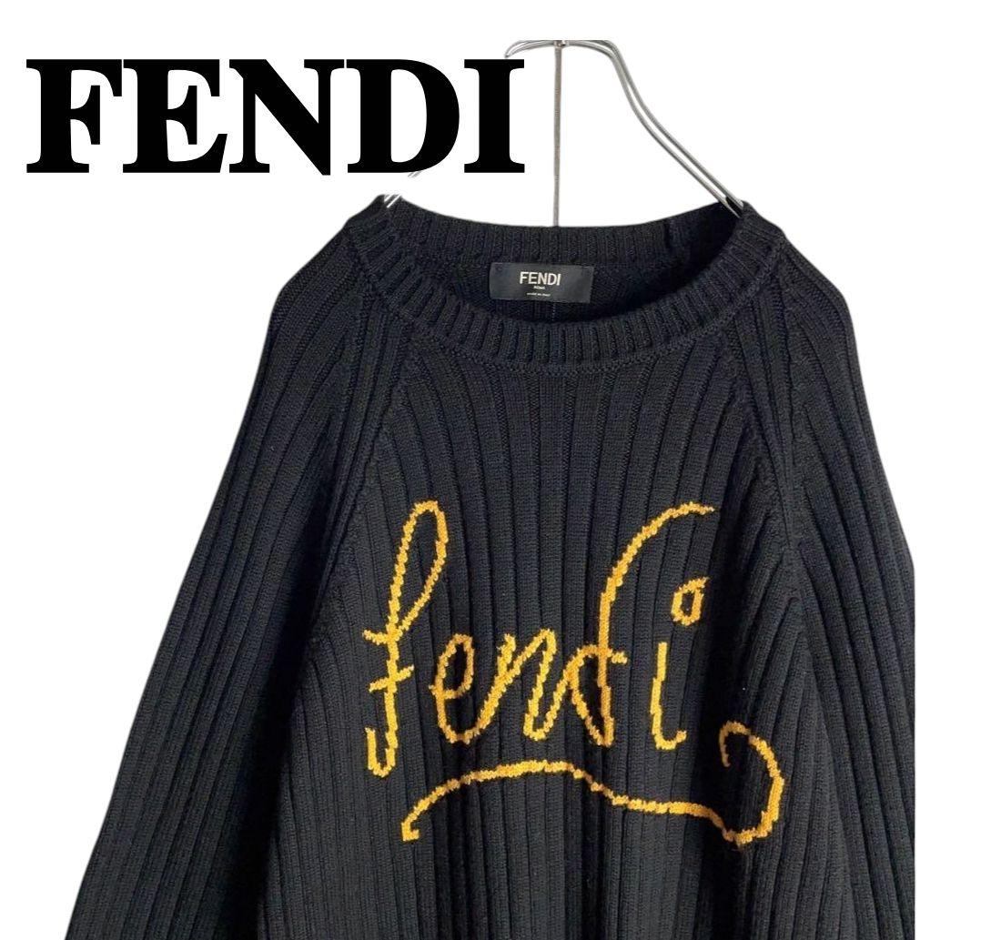美品✨Fendi フェンディ ロゴ入り ニットセーター 黒 Lサイズ - メルカリ