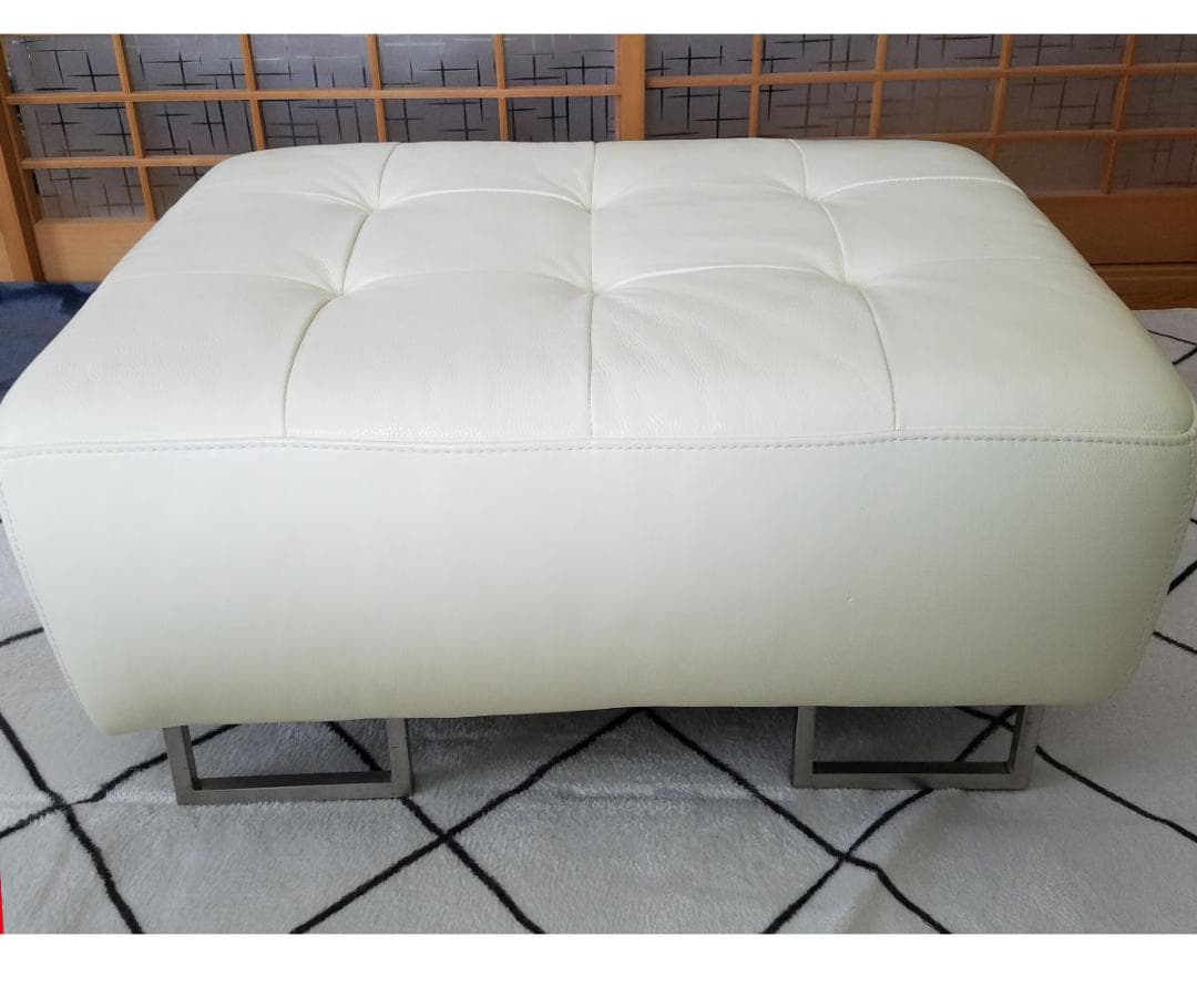 ②IDC 大塚家具 本革 オットマン L/Sコンフォート ホワイト レザー