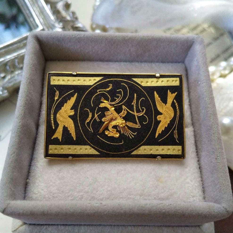 象嵌細工 スペイン トレド ダマスキナードブローチ ダマスクバード