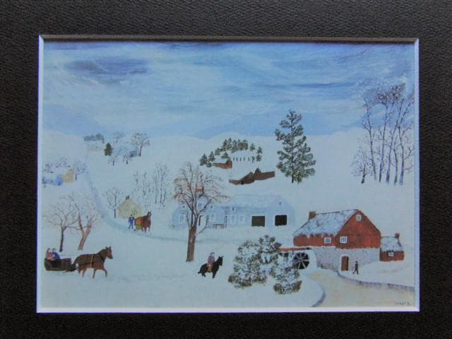 グランマ・モーゼス、『夕べ』、希少画集画、状態良好、新品高級額装付