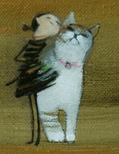 油絵 菅家令子 絵 絵画 インテリア F3-030919 可愛い子猫子犬と女の子