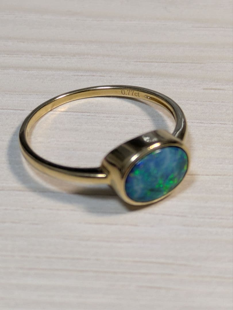 K18 0.77ct 12号 ボルダーオパールリング