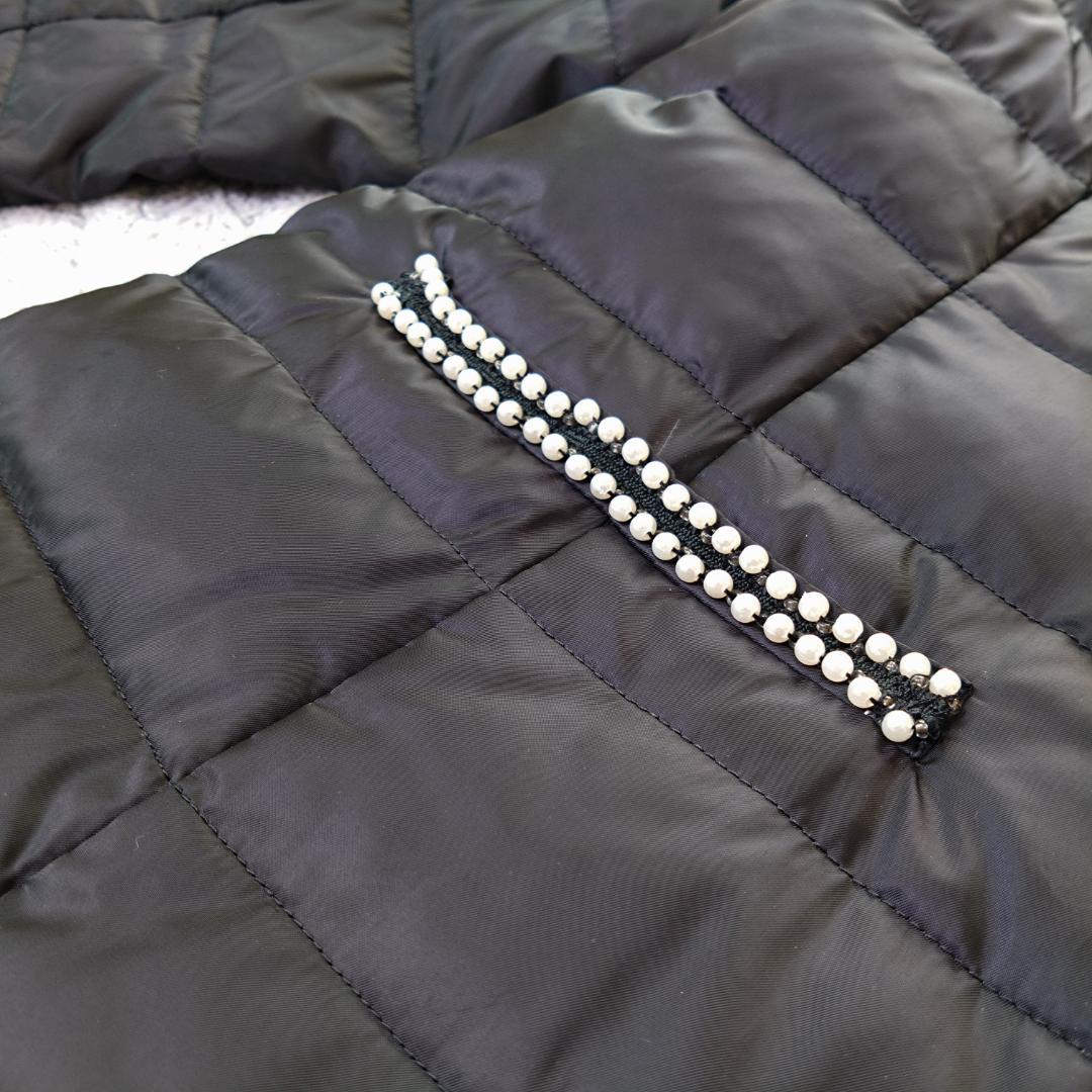 オースチンリード フード付きダウンコート L40 ビジュー装飾つき 黒 白