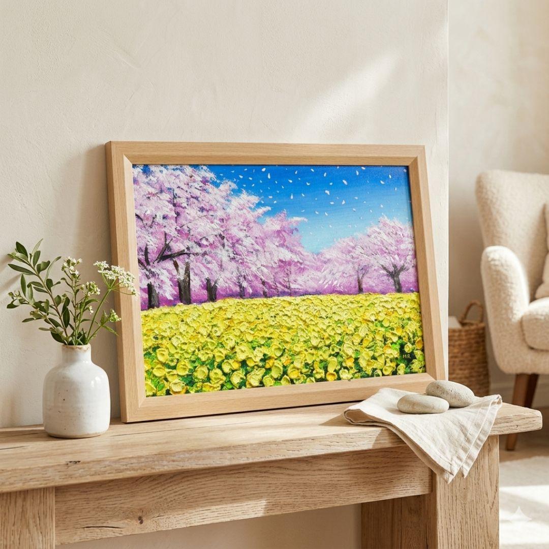 油絵 油彩 油彩画 絵画 絵【桜と菜の花】