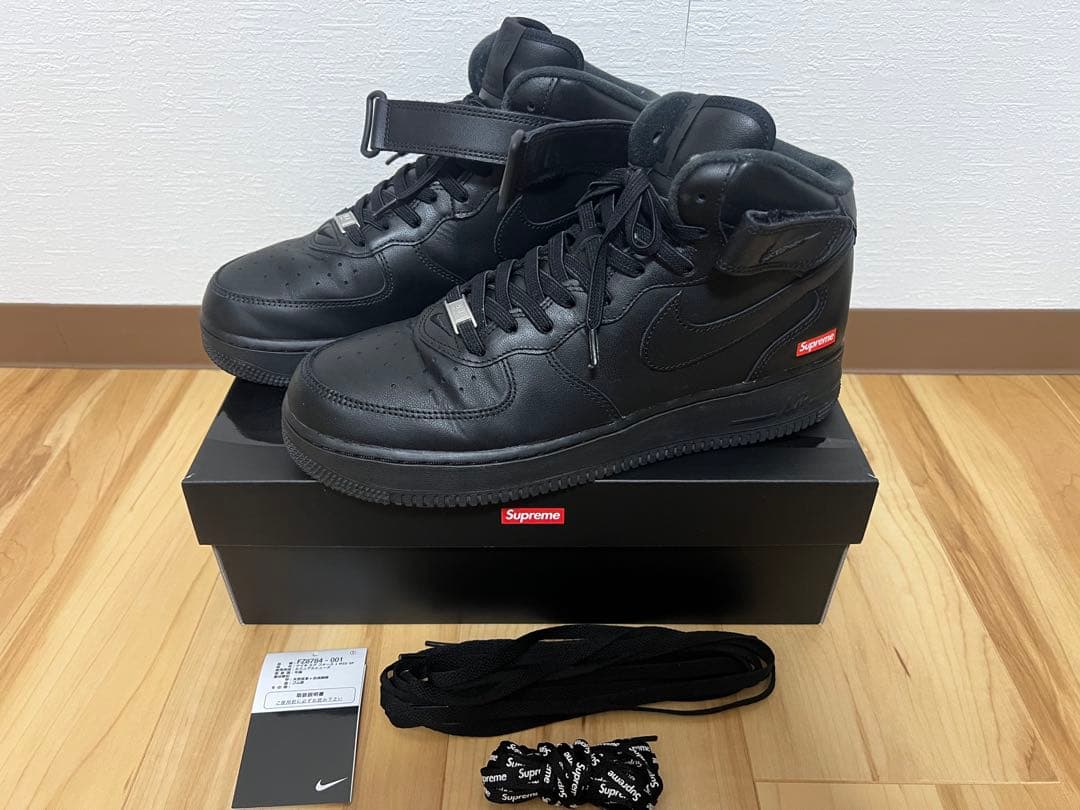 靴 Supreme Nike Air Force 1 Mid Black 27.5
