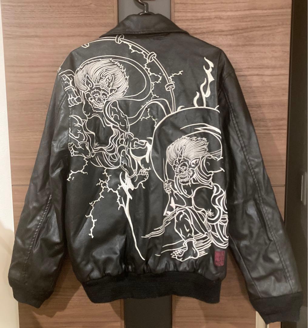 ◆ 風神雷神 和柄 スカジャン ブラック Lサイズ ◆ 絡繰魂