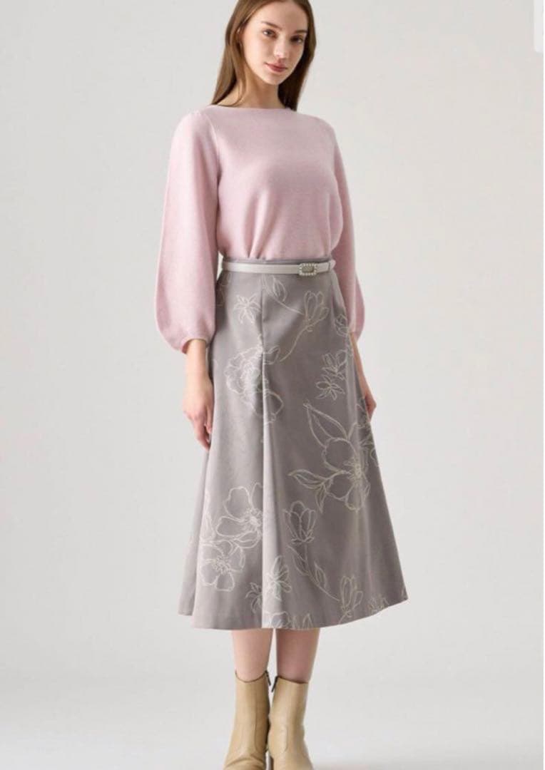 完売モデル/極美品☆アナイ ペイントフラワージャガードタックフレア