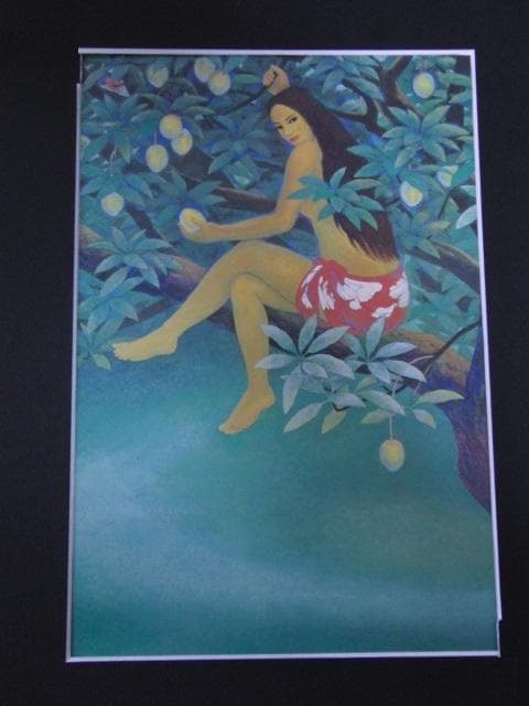 三輪晁勢、【マンゴーの女】、希少な額装用画集画、新品高級額 額装付