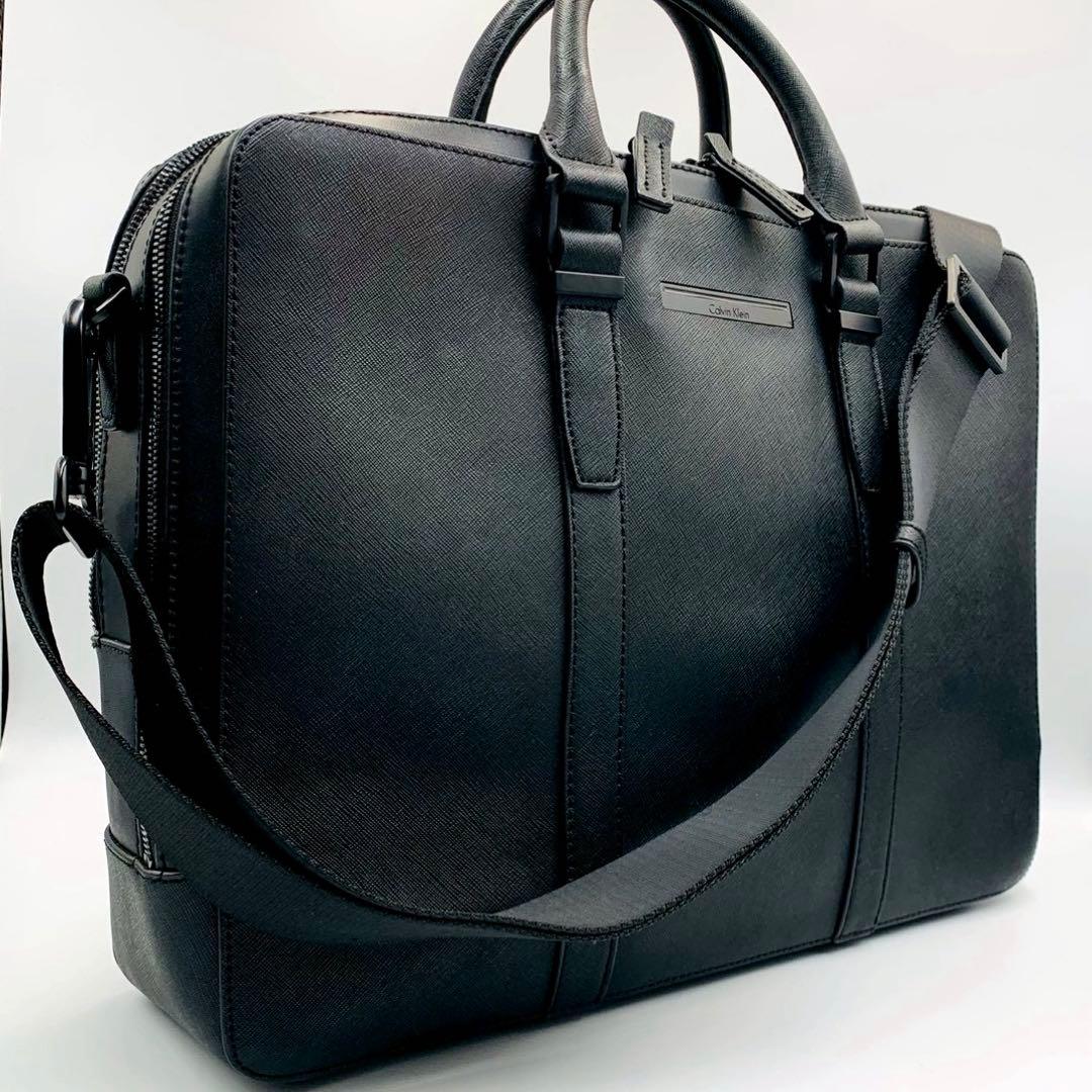 未使用級✨カルバンクライン 2way ブリーフケース ビジネス 黒 レザー カルバンクライン Calvin Klein(CK) ビジネスバッグ ブリーフケース