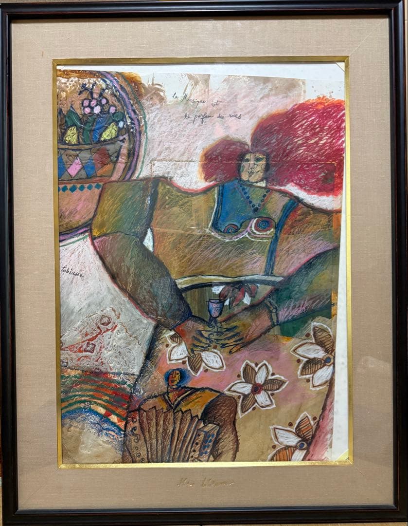 木版画 女性の肖像 フレーム付き