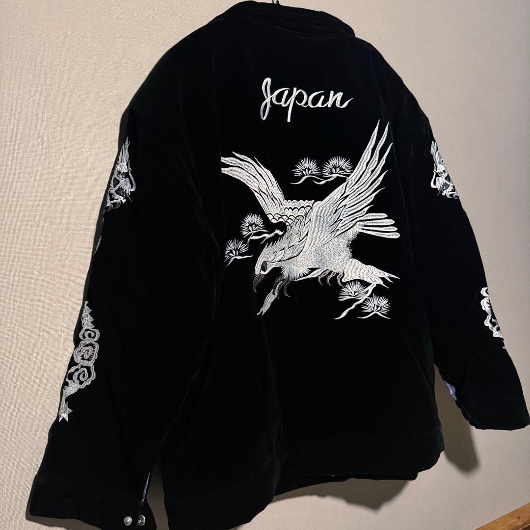 スカブルゾン】刺繍ドラゴンと鷲のベルベットジャンパー 黒2XL - メルカリ