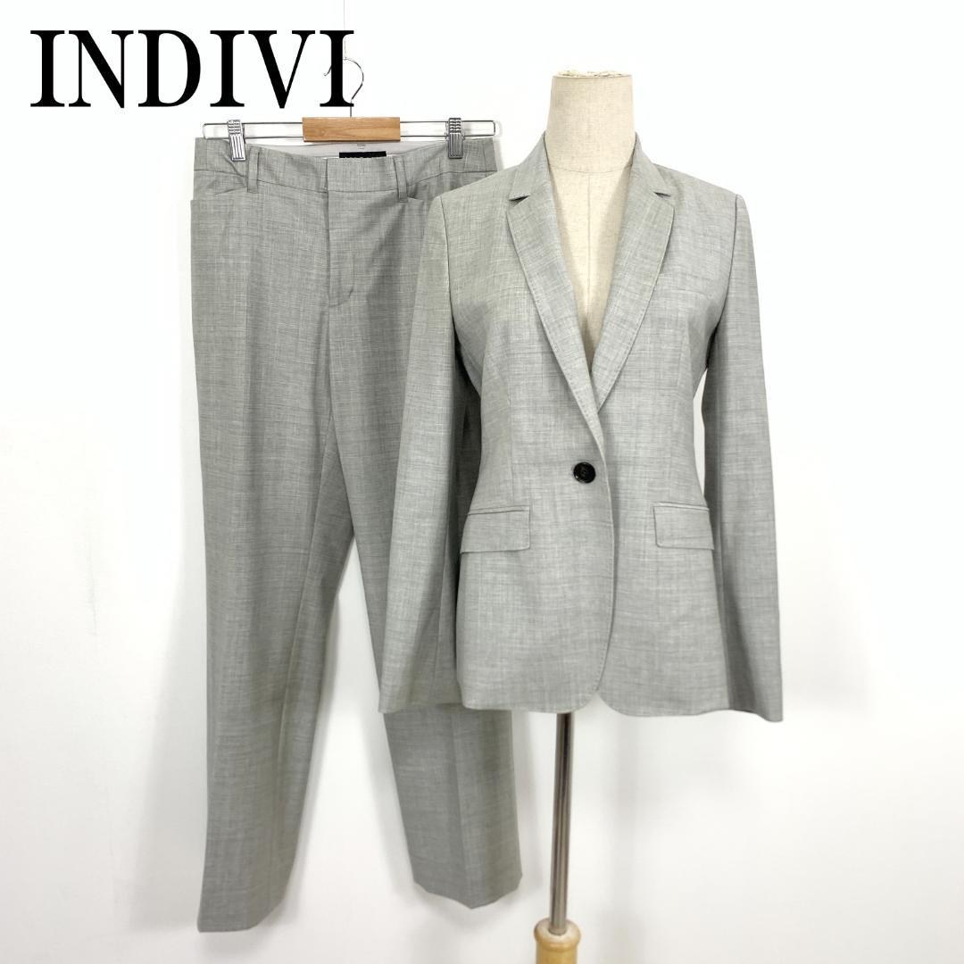 LA8287 新品タグ付 インディヴィ パンツスーツ グレー ウール 38 40