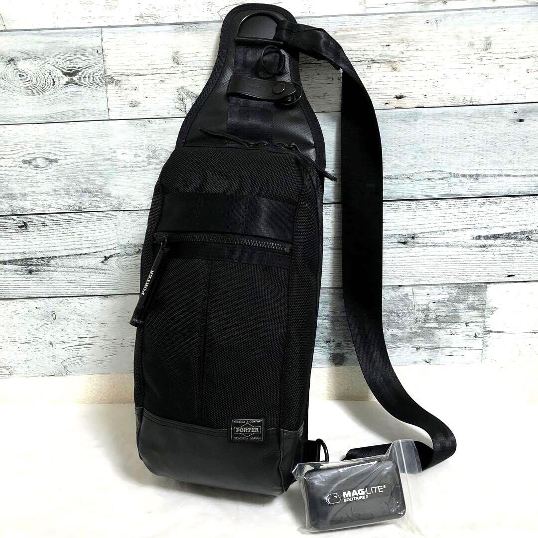 未使用級✨ポーターヒート スリングショルダー ボディバッグ マグライト ブラック