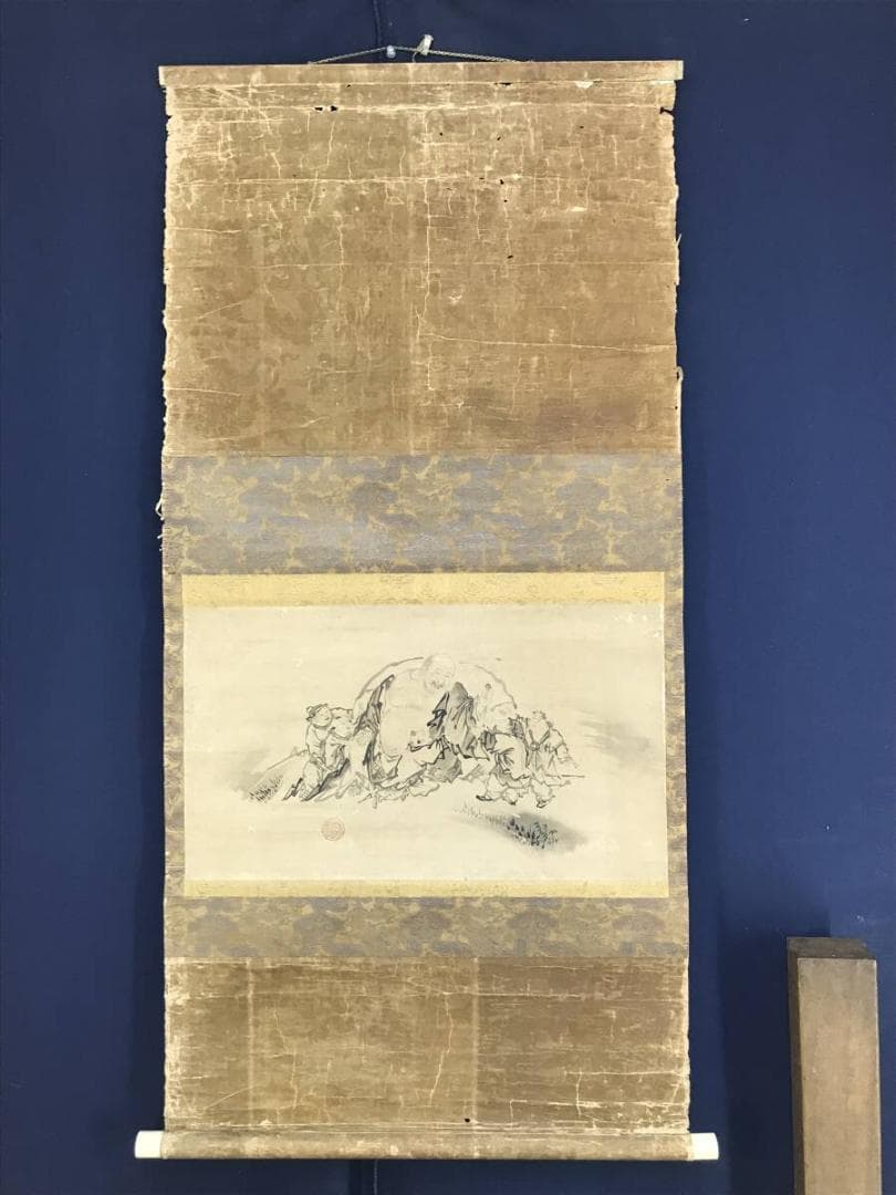 模写/狩野元信/布袋唐子図/福神図/人物図/横物/古画/掛軸☆宝船☆AH