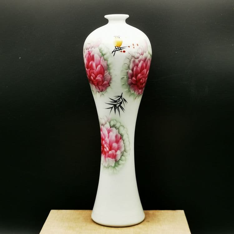 花鳥紋美人梅瓶 景徳鎮 陶磁器 装飾品 現代工芸品美術品 置物