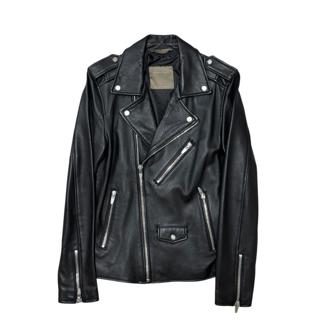 ZARA ザラ ダブル ライダースジャケット レザー ブルゾン メンズ ZARA（ザラ） フェイクレザー ダブルライダースジャケット XL ブラック