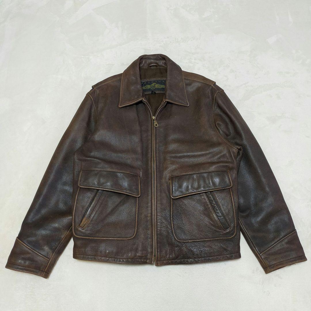 90S　短丈　L〜XL程度　本革　レザージャケット　カーコート