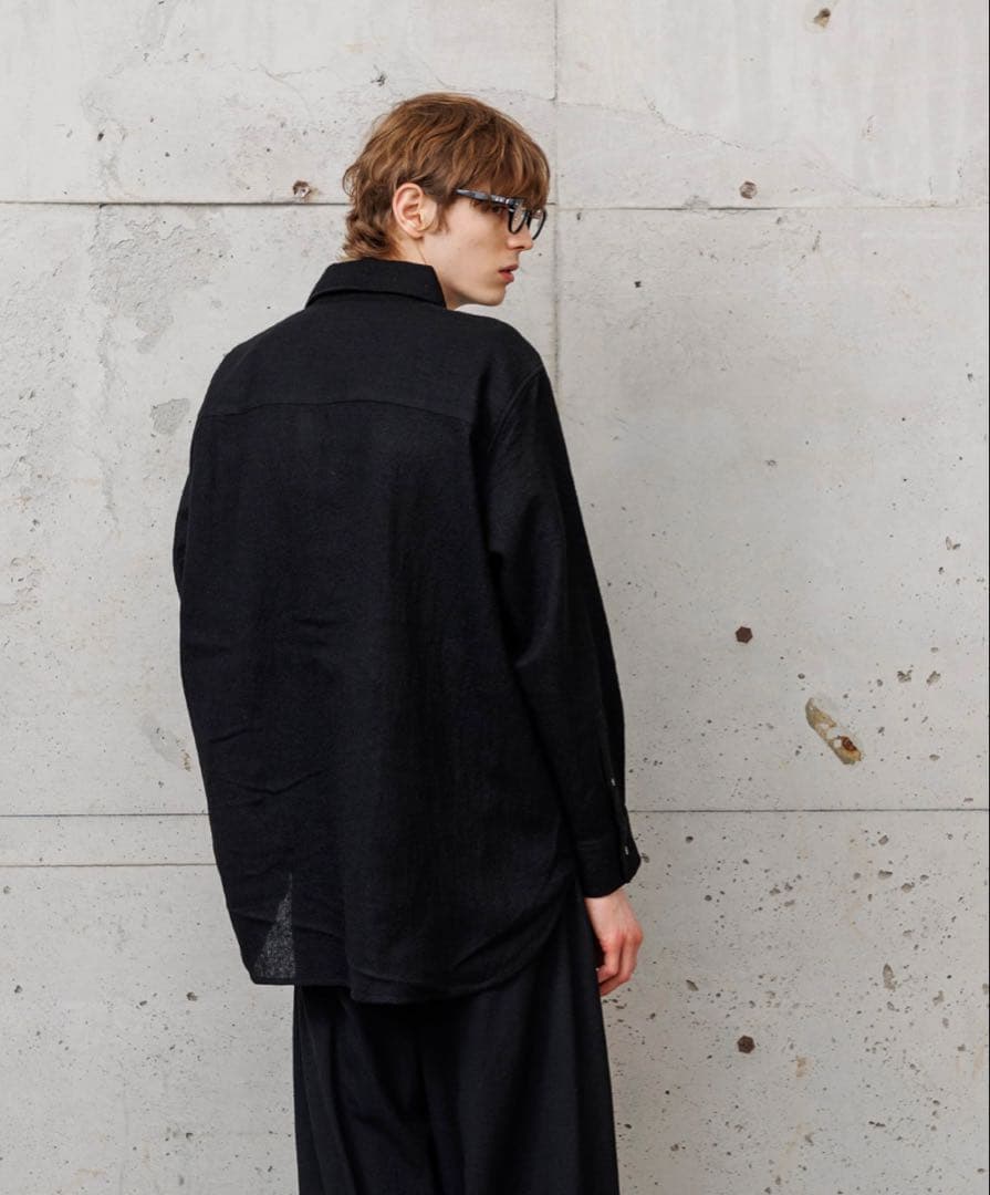 新品未使用】MBハイエンド尾州 2/48ウールガーゼシアーシャツ ブラック