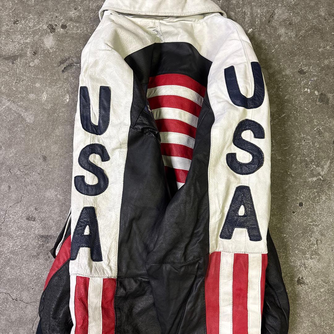 90s USA星条旗 レザージャケット XL 本革 Y2K HIPHOP - メルカリ