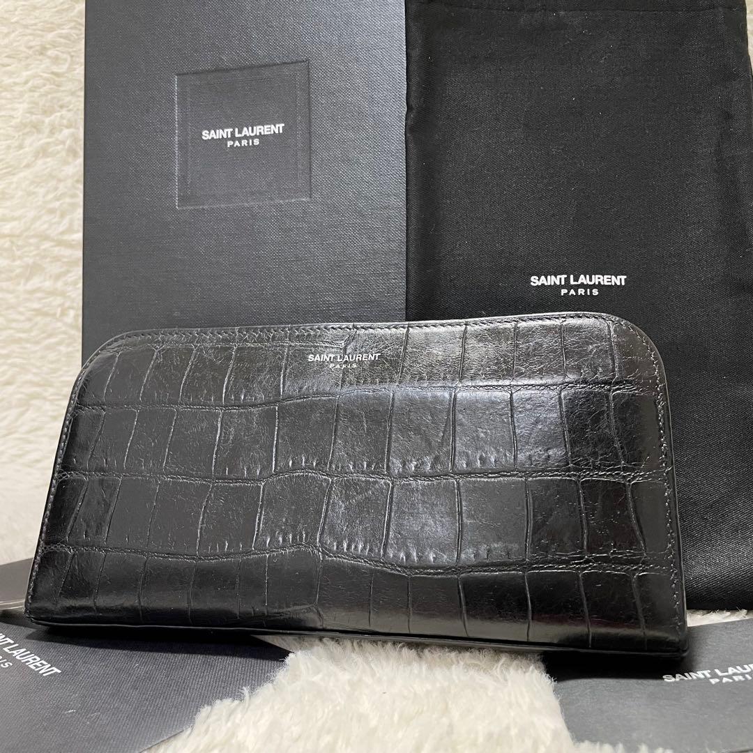 箱付美品 付属品完備 サンローランパリ クロコ型押し ラウンドファスナー 長財布 SAINT LAURENT 【SAINT PARIS】サンローラン パリ YSL クロコ型押し