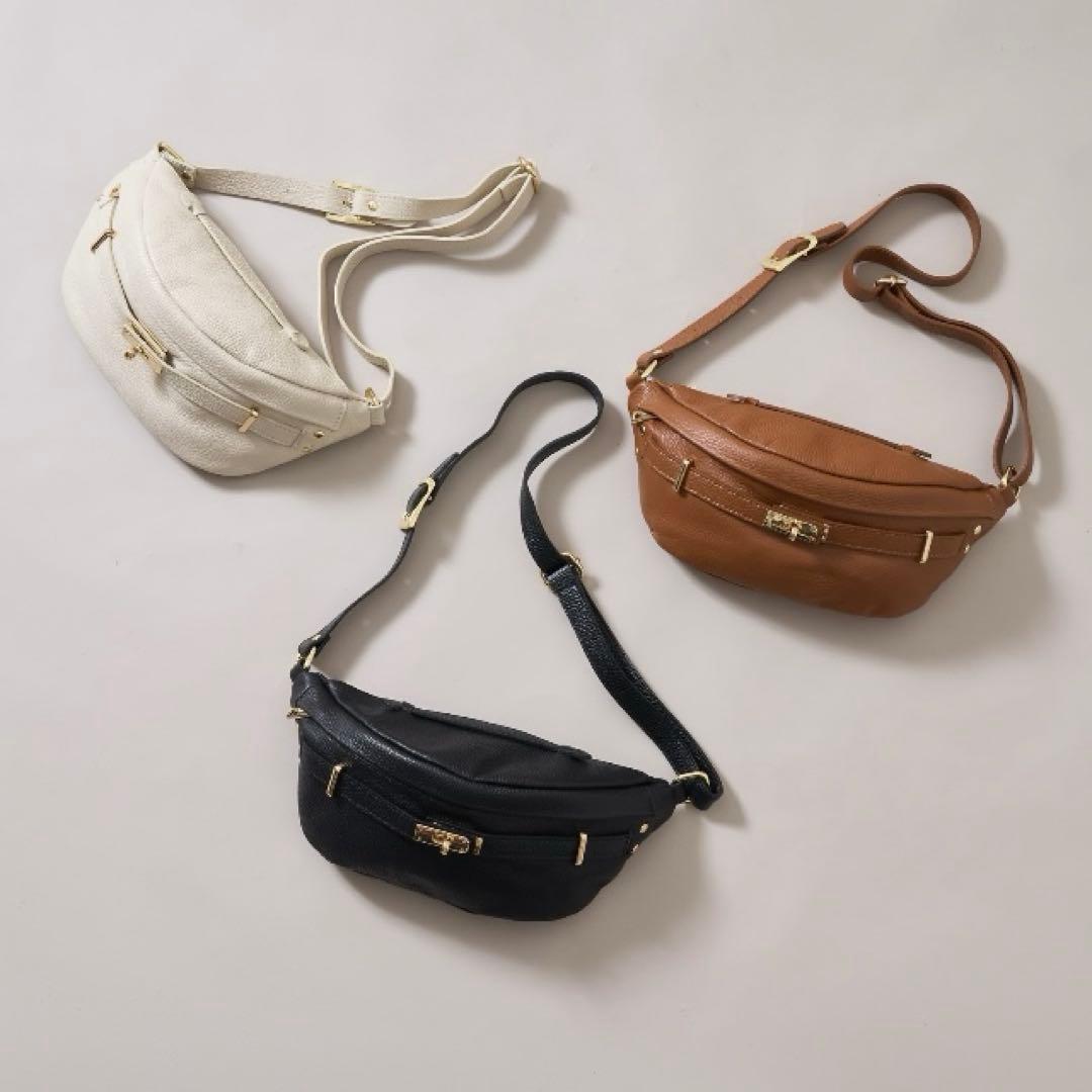 極美品】AULENTTI オーレンティ ボディバッグ 本革 黒 ゴールド