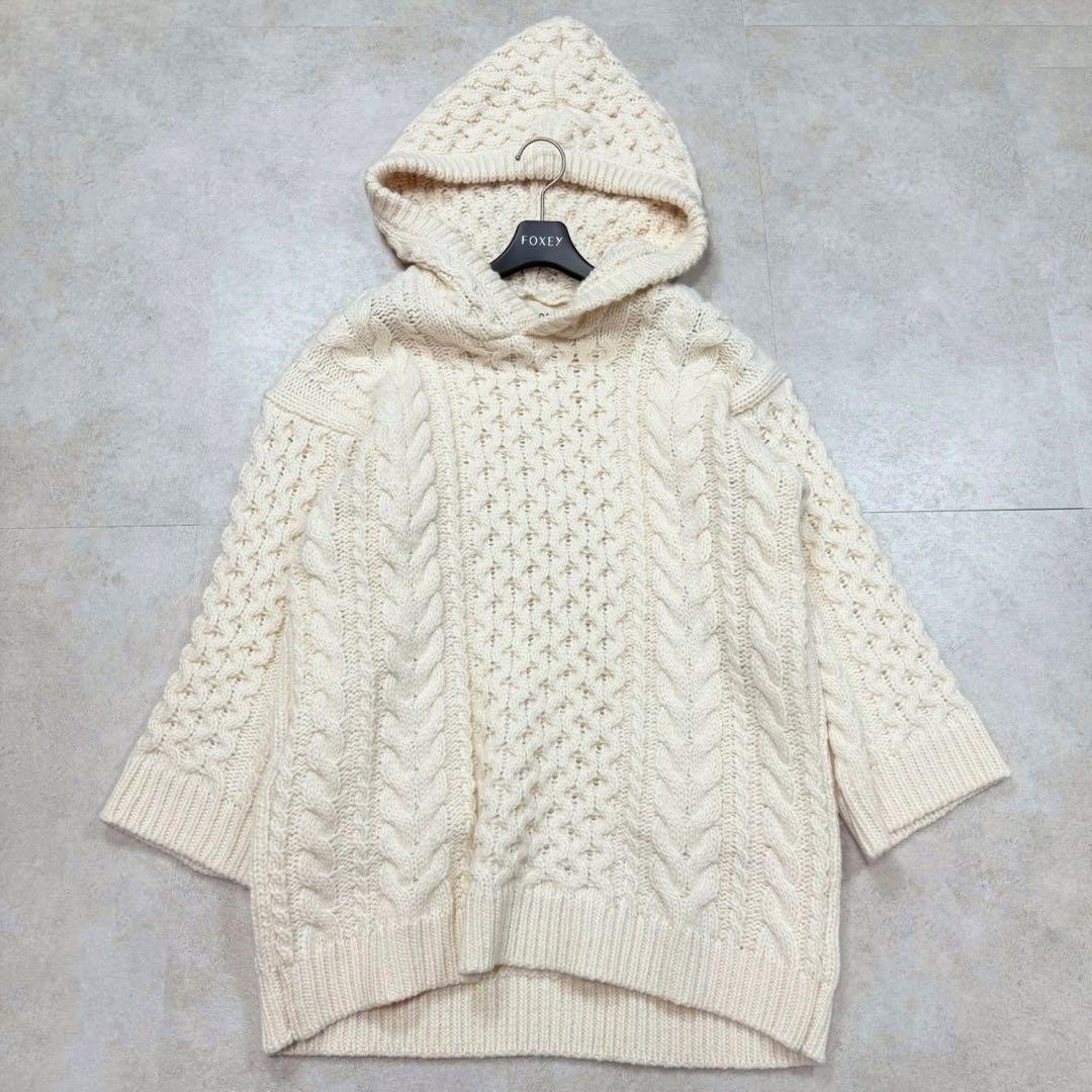 現行品♡THE TOE ケーブルニット フード パーカー ワッフル ウール 厚手 Alotta ケーブル編ふんわりニットパーカー -ファッション通販 FASHION