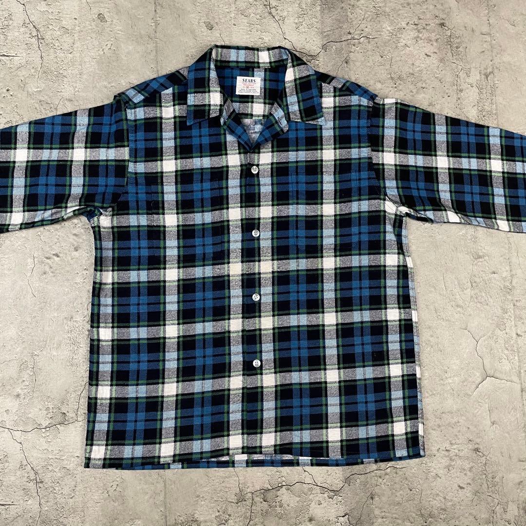 ヴィンテージSearsシアーズ60sプリントネルシャツ古着オープンカラー