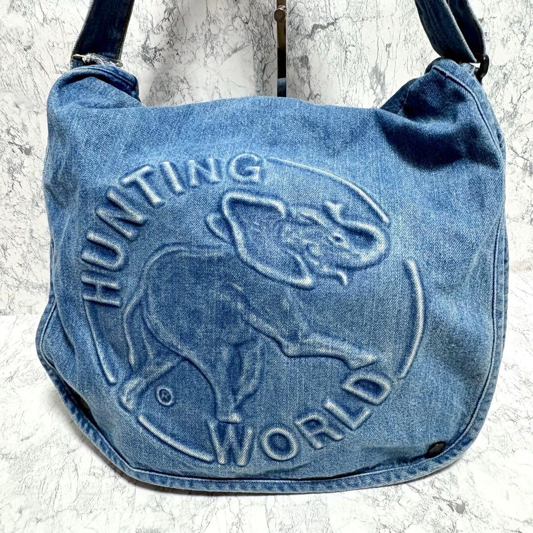 極美品】ハンティングワールド ショルダーバッグ デニム ロゴ USA製