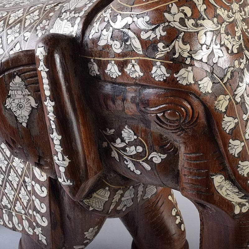 ノブリン様専用 中国 唐木紫壇製獣骨象嵌装飾象置物 重さ約12㎏ V