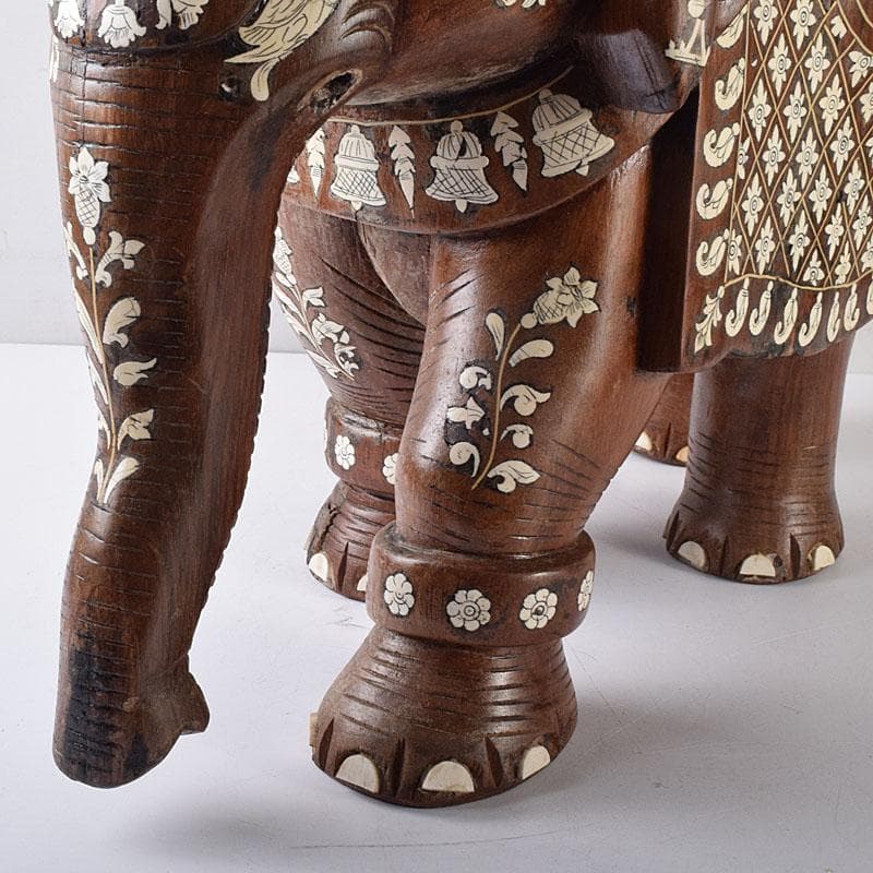 ノブリン様専用 中国 唐木紫壇製獣骨象嵌装飾象置物 重さ約12㎏ V