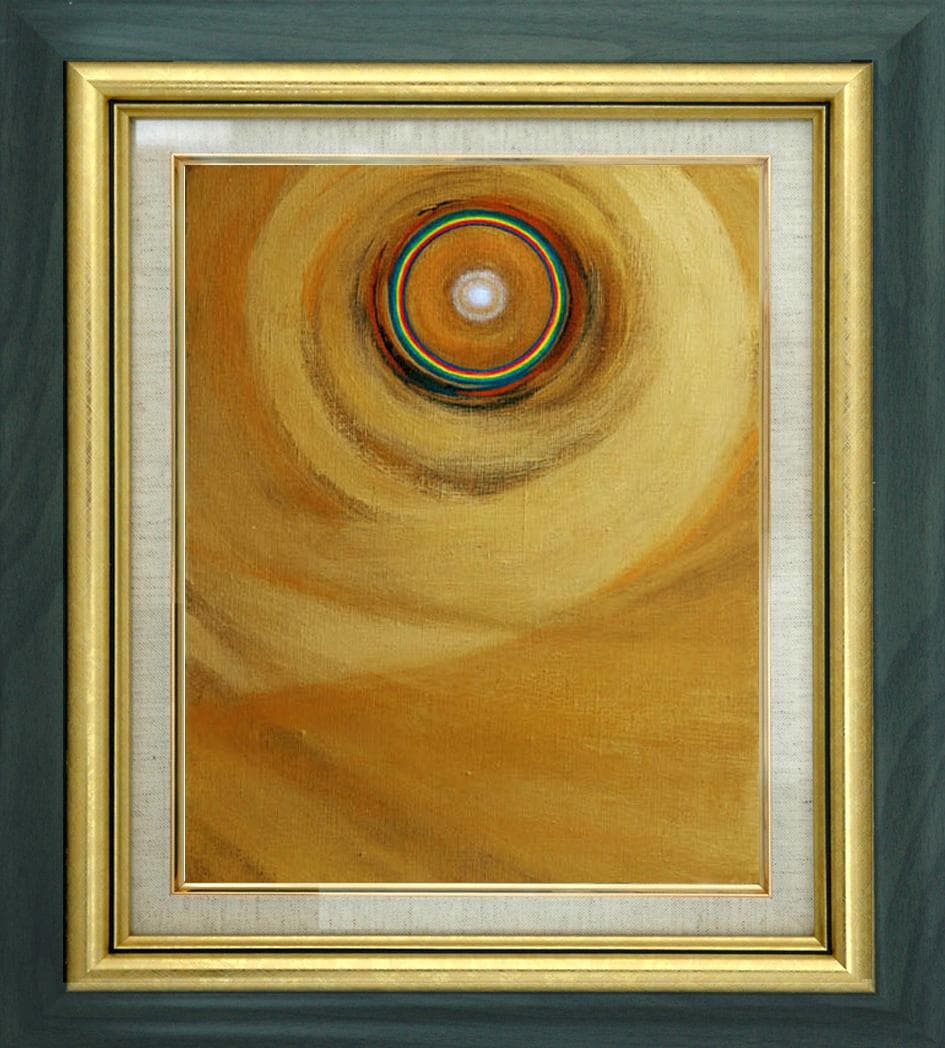 油絵 菅家令子 絵 絵画インテリア額付(青緑+金色の枠)F6-G252023祈り