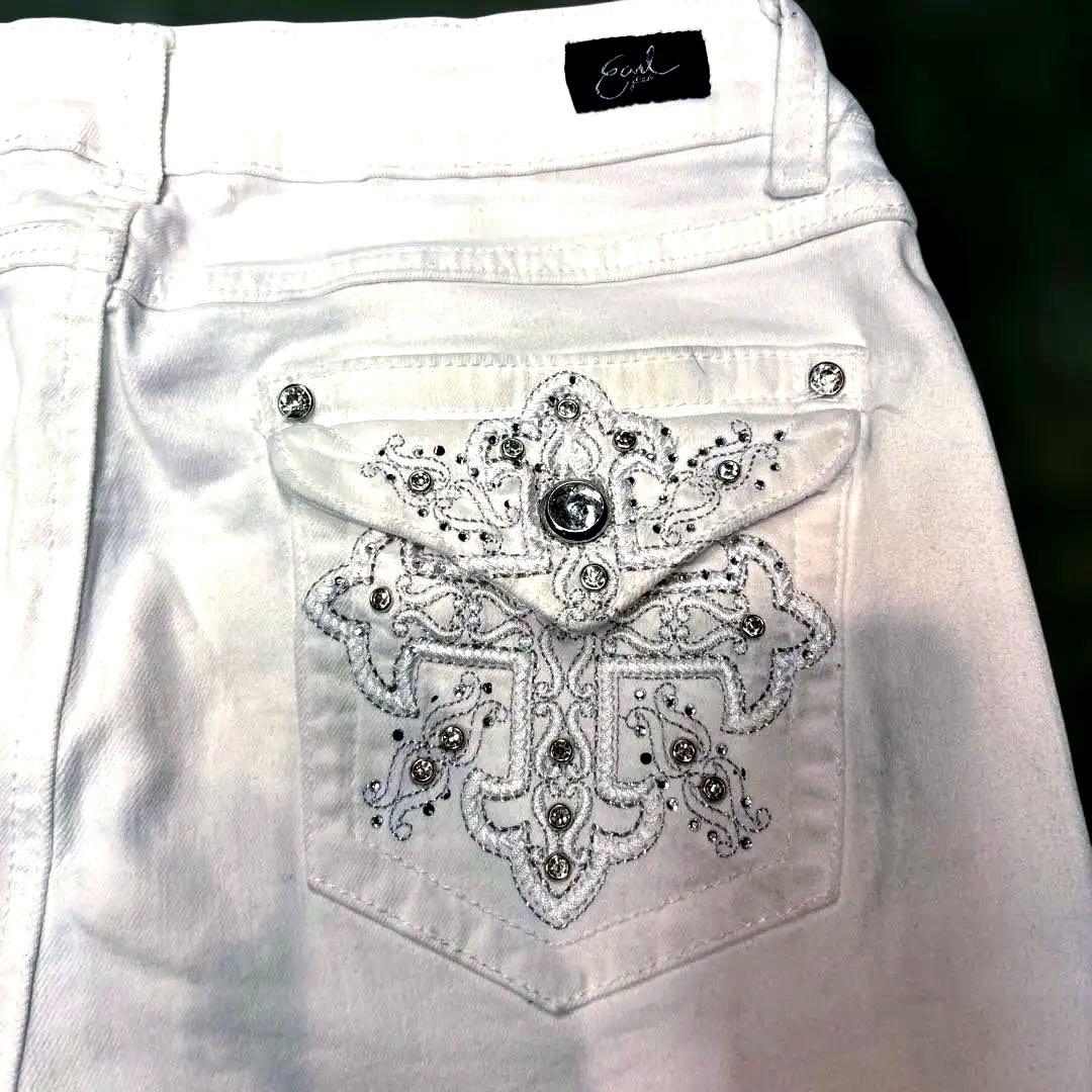 【EARL/Y2K】クロス×ウイング大判刺繍 ホワイトデニム フレア 00s