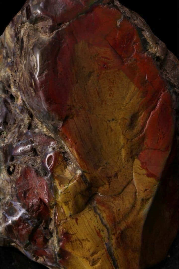 希少・美石】佐渡 五色石 水石 原石 鑑賞石 天然石 自然石 台付 赤