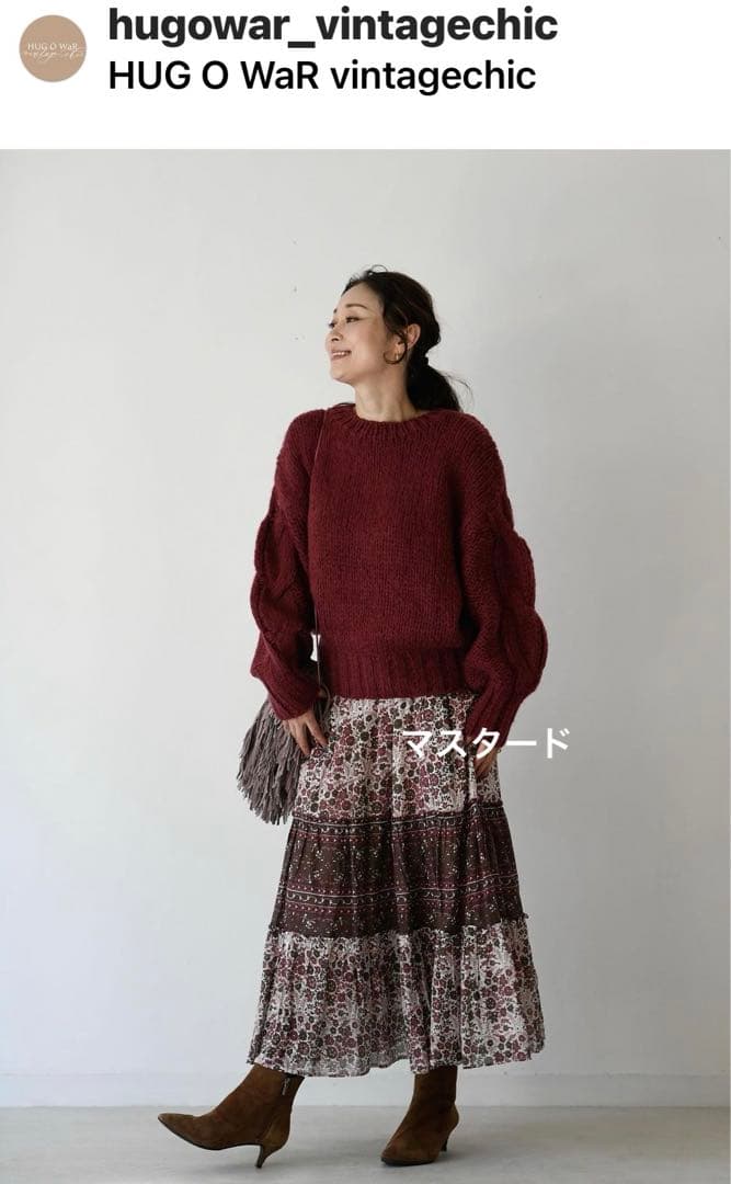 ハグオーワー＊ハンドニットケーブルプルオーバー＊マスタード