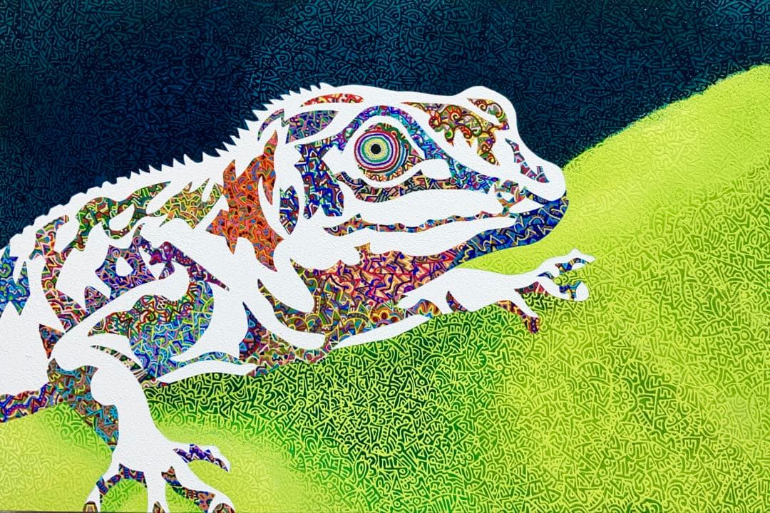 原画　爬虫類　動物画　絵画　アクリル画　現代アート　細密画　手描き　一点物 ボールペン画アーティスト🐸Saki | ナメハダタマオヤモリ ⁡ 無印